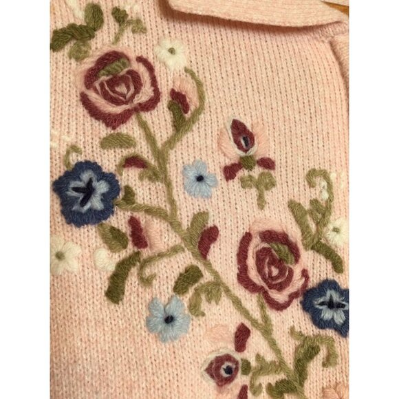 Vintage Allison Daley Petite Crewel Embroidered Floral Cardigan Zip-Up Front Lon - Picture 3 of 9